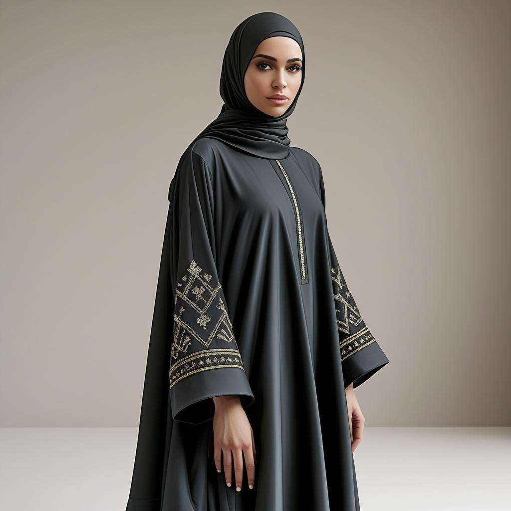 Gold-Trim Statement Abaya