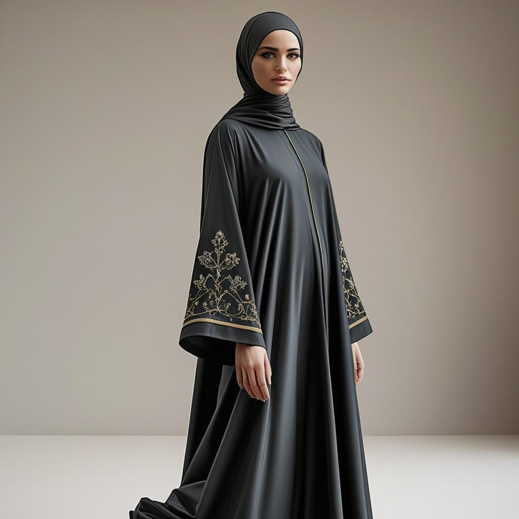 Gold-Trim Statement Abaya